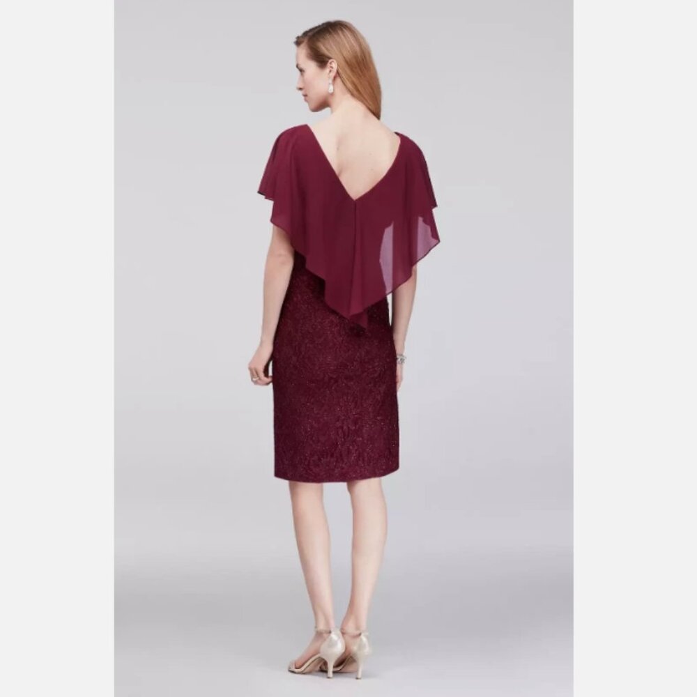 Jessica Howard Glitter Lace Sheath Dress with Attached Capelet 10